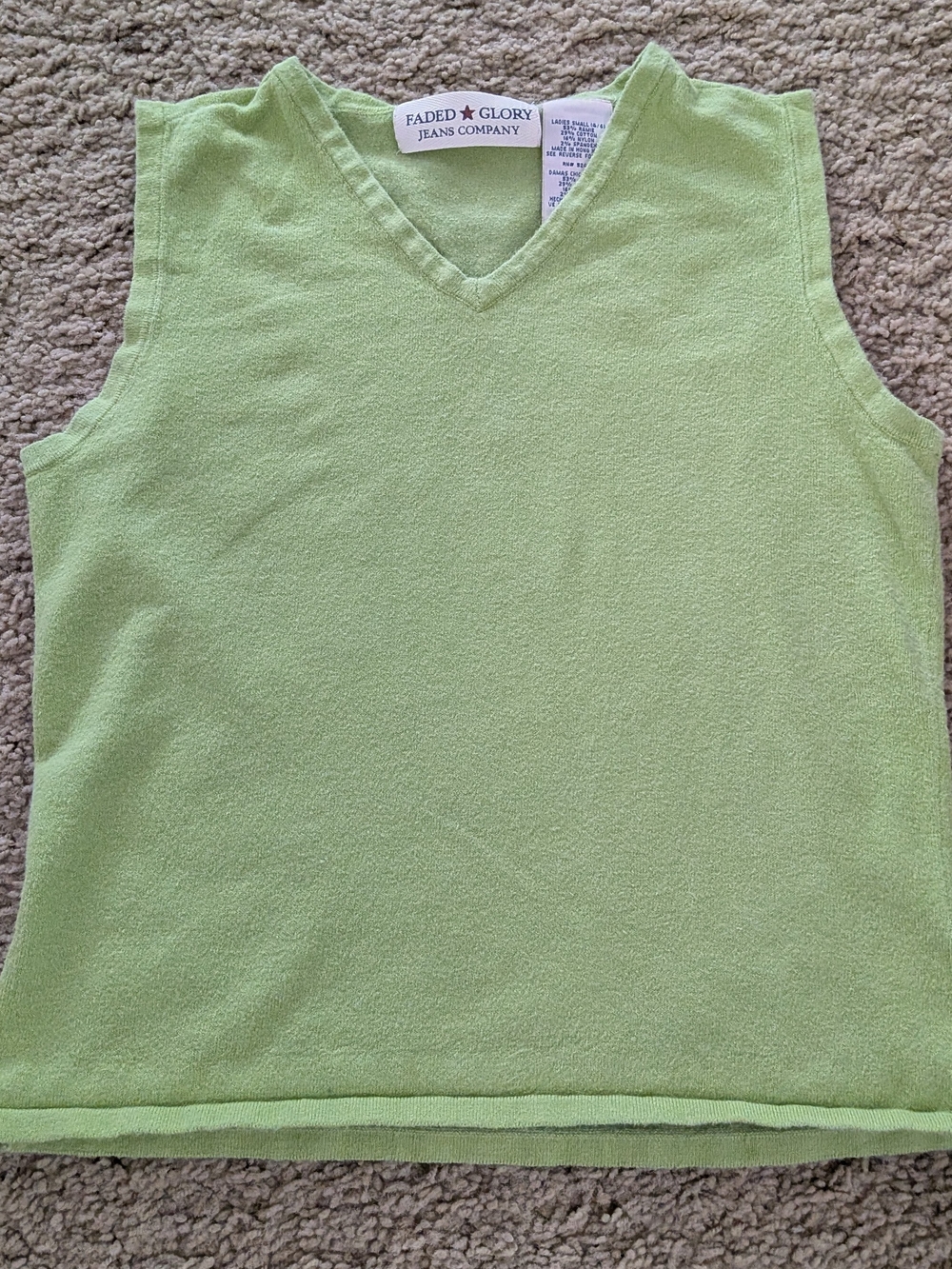 Faded Glory Light Lime V-Neck Tank Top